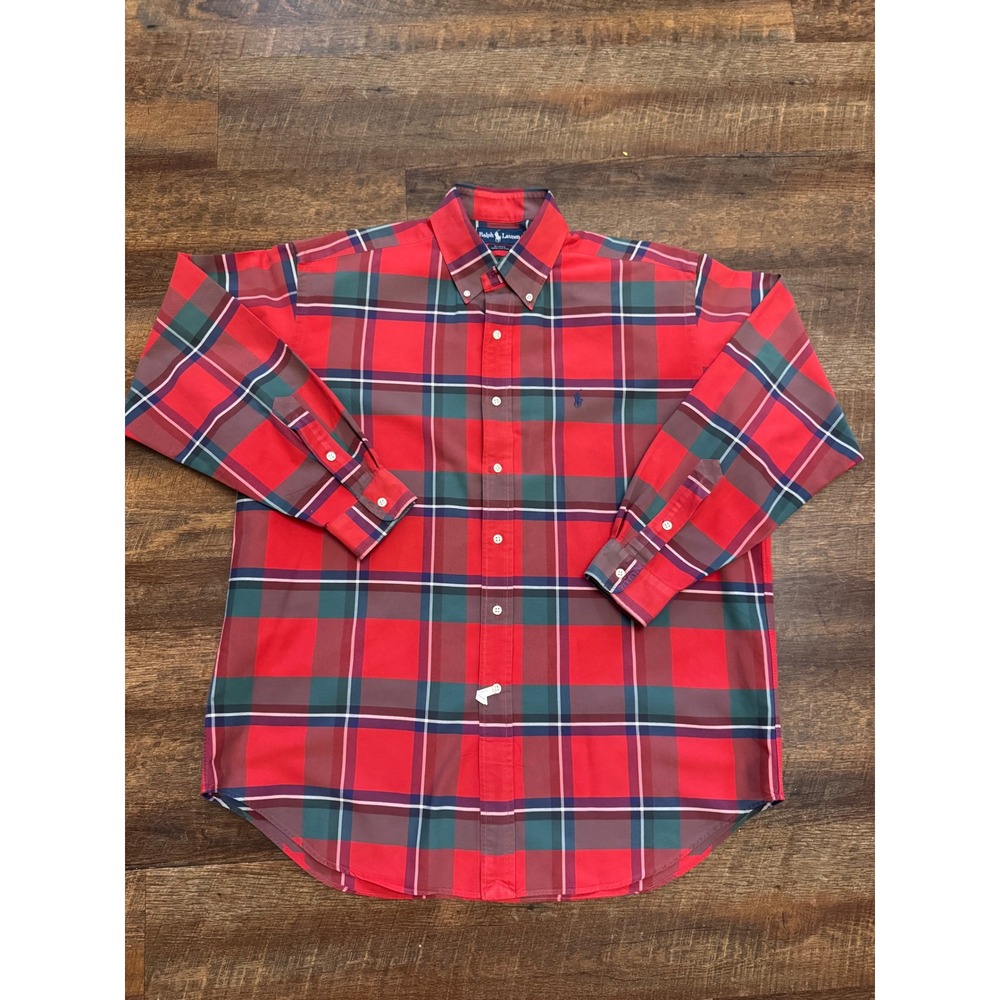 Vintage Ralph Lauren Blake Men's Large Red Plaid Button Down Shirt 100% Cotton
